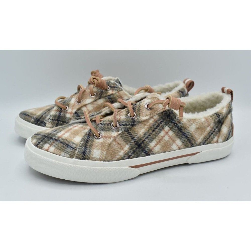 Sperry Womens Size 8 Pier Wave Wool Plaid Slip On Sneakers Shoes